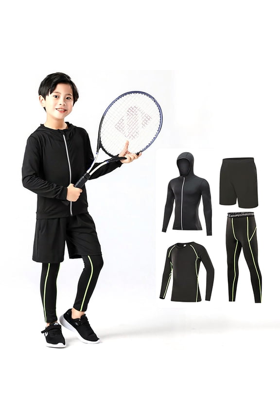 Boys Girls Base Layer Athletic Compression Leggings And Shirts Thermal Underwear Set Running Pants Tights for 12-13 Years