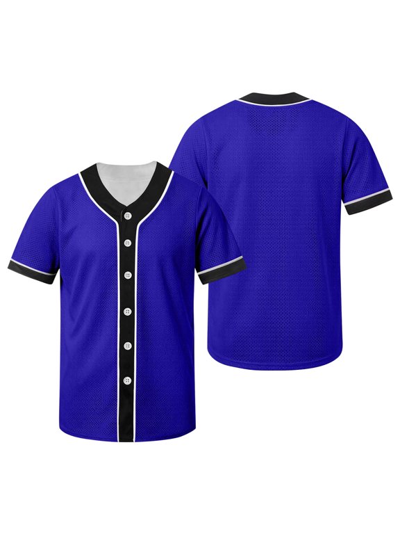Boys Girls Baseball Jersey Short Sleeve Shirt V Neck Tops Button Down Tee Shirts Sports Clothes 0-12 Years Blue-A