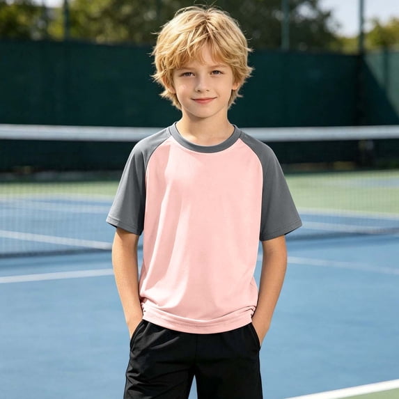 Boys Girls Baseball Tees Raglan T-Shirt Short Sleeve Blouse Casual Crew Neck Tops (Pink 8-9 Years)