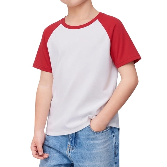 Boys Girls Baseball Tees Raglan T-Shirt Short Sleeve Blouse Casual Crew Neck Tops (Red 10-11 Years)