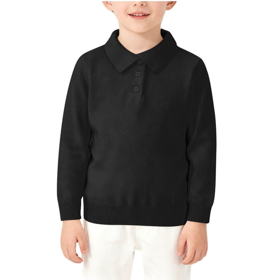 Boys Girls Basic Long Sleeve Sweater Kids' Fall Winter Collared Knit Pullover Top with Buttons, Solid Color Warm Layering Wear 2-10Y
