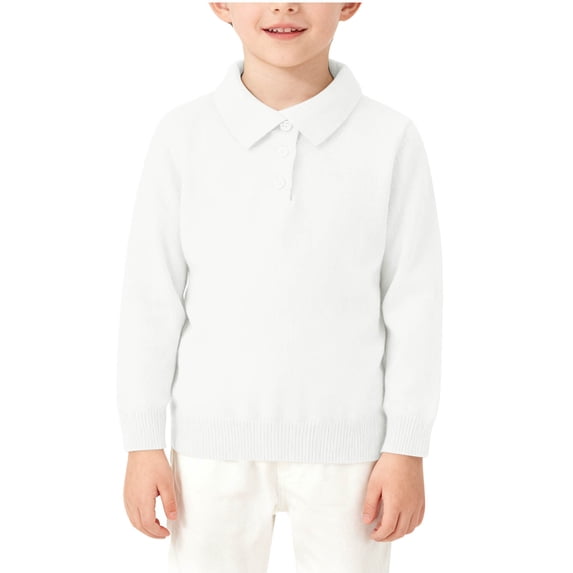 Boys Girls Basic Long Sleeve Sweater Kids' Fall Winter Collared Knit Pullover Top with Buttons, Solid Color Warm Layering Wear 2-10Y