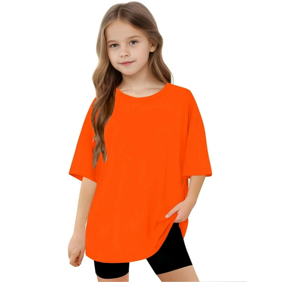 Boys & Girls Basic Tops Summer Short Sleeve T-Shirts Size 5-15 Teens Kids Casual Solid Color Pullover Loose Athletic Workout Tees