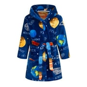 BAOZHU Boys Girls Bathrobes,Toddler Kids Hooded Robes Soft Children's Flannel Sleeping Hoodie Pajamas Sleepwear,2-10 Years