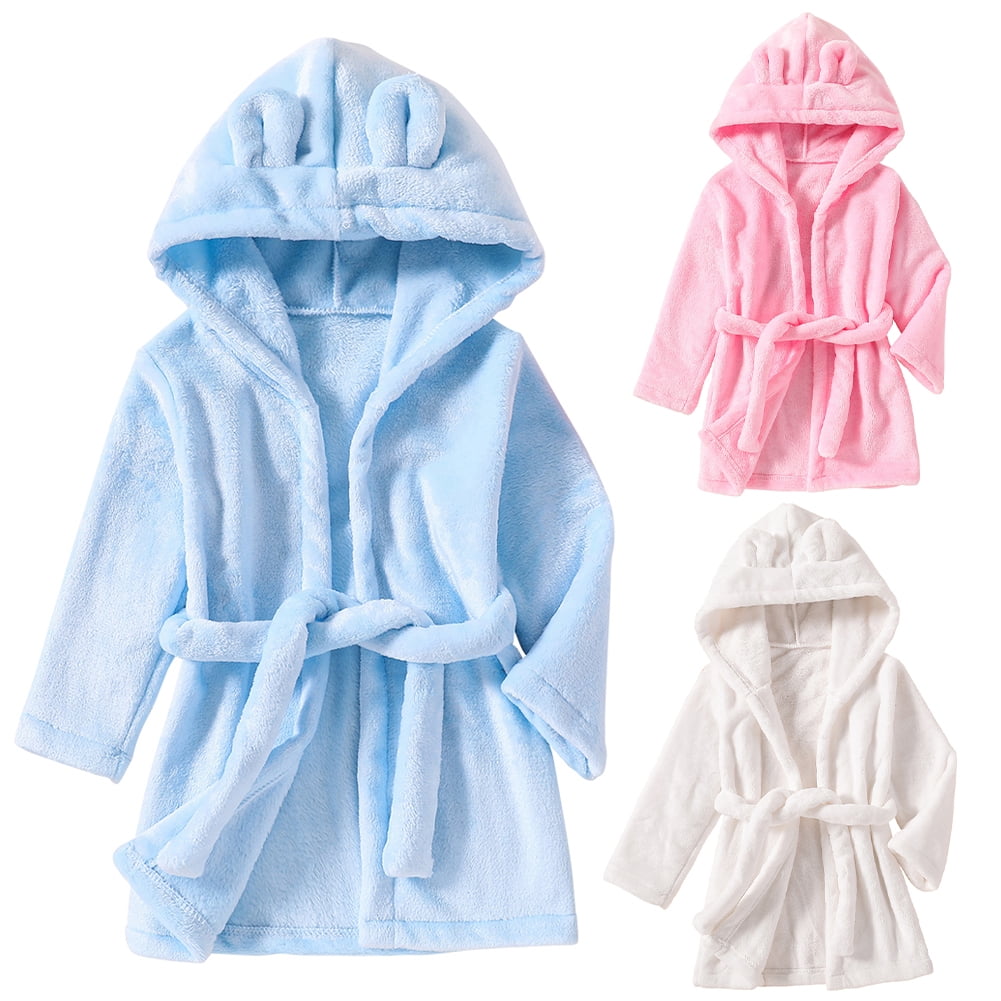 Boys Girls Bathrobes,Toddler Kids Hooded Robes Soft Children's Flannel ...