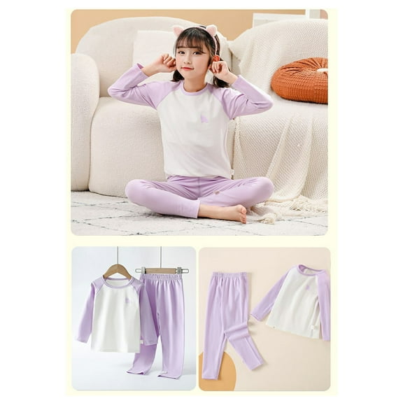 Boys Girls Blocking Shoulder Sleeve Long Sleeve Pajamas Pajama Pants Thermal Underwear Set Gab Baby Girl