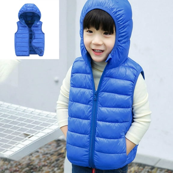 Boys Girls Blue Puffer Vest Cute Jackets Sleeveless Lightweight Puffer Jacket with Pocket for Kids Quilted Vest 3T