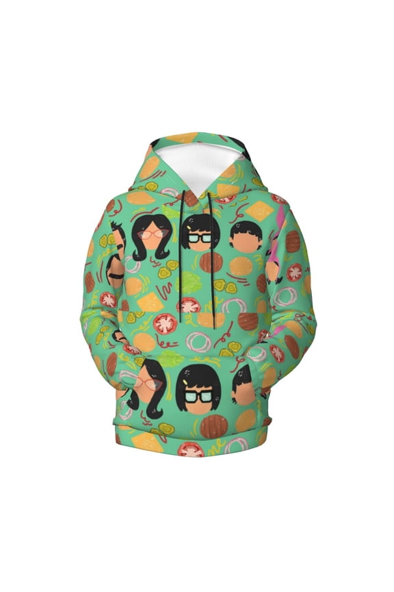 Boys Girls Bob's Burgers Hoodie 3D Printed Cartoon Anime Long Sleeve Hooded Pullover Sweatshirt with Pocket For Teens