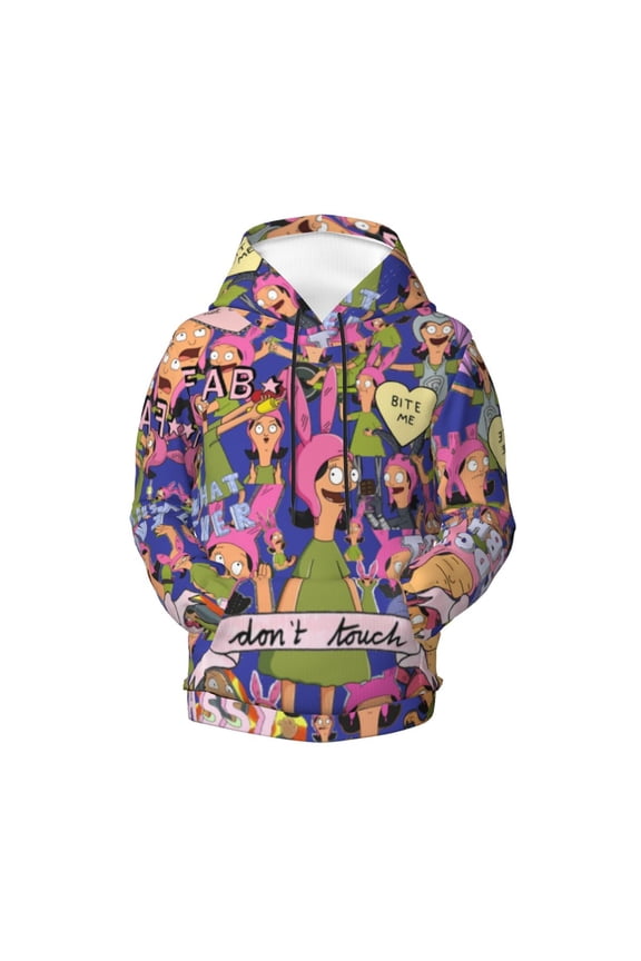 Boys Girls Bob's Burgers Louise Hoodie 3D Printed Cartoon Anime Long Sleeve Hooded Pullover Sweatshirt with Pocket For Teens
