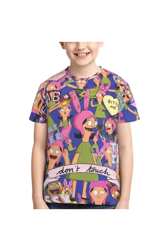Boys Girls Bob's Burgers Louise T-Shirts 3D Printed Novelty Short Sleeve Shirts Kids Youth Game Cartoon Tee Shirts Summer Tops