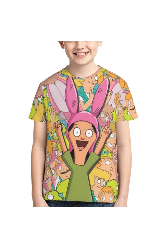 Boys Girls Bob's Burgers Louise T-Shirts 3D Printed Novelty Short Sleeve Shirts Kids Youth Game Cartoon Tee Shirts Summer Tops