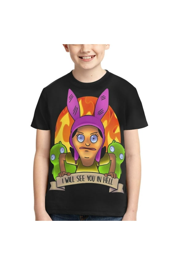 Boys Girls Bob's Burgers Louise T-Shirts 3D Printed Novelty Short Sleeve Shirts Kids Youth Game Cartoon Tee Shirts Summer Tops