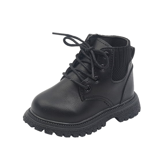 Boys Girls Boots Toddler Shoes Boys Girls British Style Knitted Elasticated Fashion Lace-up Non-slip Comfortable Boots Black 15-18 Months