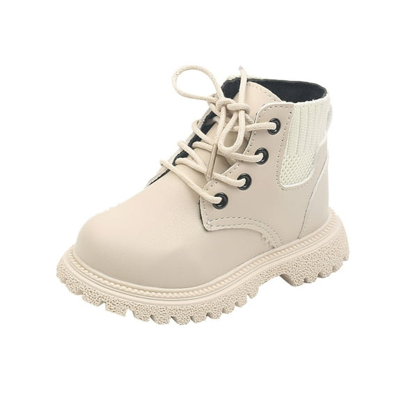 Boys Girls Boots Toddler Shoes Boys Girls British Style Knitted Elasticated Fashion Lace-up Non-slip Comfortable Boots White 12-15 Months