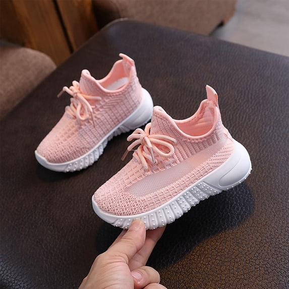 Boys Girls Breathable Mesh Shoes, Toddler Baby Girls Boys Tennis Walking Barefoot Slip On Shoes Summer Soft Sole Flexible Cheer Shoes Breathable Outdoor Soccer Rubber Sneakers, Pink 27/7C