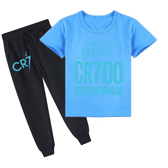 Boys & Girls' Breathable Summer Outfit: Cristiano Ronaldo Print on Cotton Short Sleeve Set