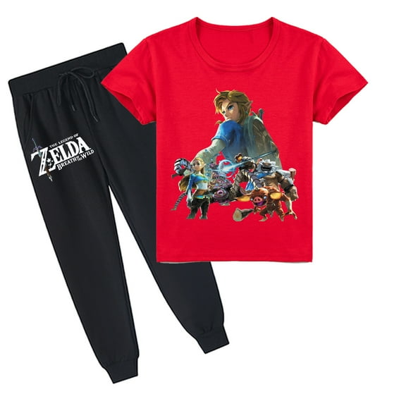 Boys & Girls' Breathable Summer Outfit: The Legend of Zelda Print on Cotton Short Sleeve T-shirt Set