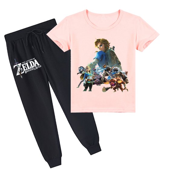Boys & Girls' Breathable Summer Outfit: The Legend of Zelda Print on Cotton Short Sleeve T-shirt Set