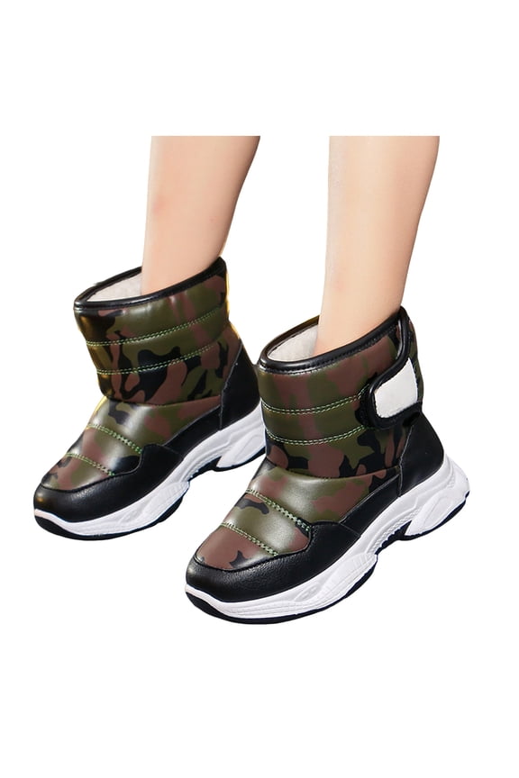 Boys Girls Camo Snow Boots Platform Nonslip Hook and Loop Insulated Thickened Warm Furry Lined High Top Cold Weather Winter Ankle Booties 3 Big Kid Green