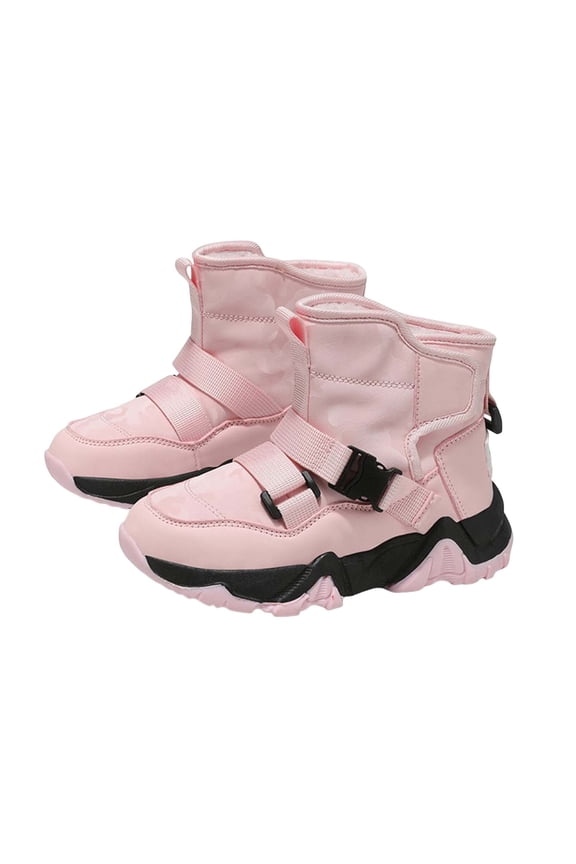 Boys Girls Camo Winter Boots Kids Platform Antislip Hiking Snow Booties Trendy Strappy Warm Furry Lined Cold Weather Sneakers Pink 1.5 Big Kid