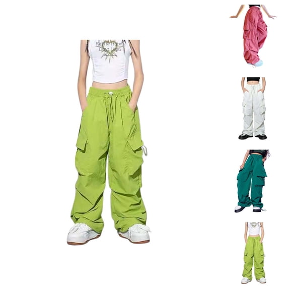 Boys Girls Cargo Pants 2025 Casual Elastic Waist Drawstring High Waisted Baggy Parachute Pants Kids Sweatpants with Pockets