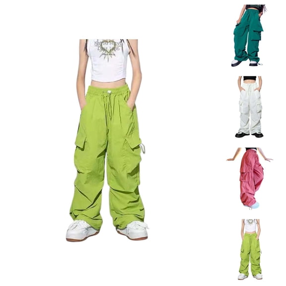 Boys Girls Cargo Pants 2026 Fashion Drawstring Elastic Waist Baggy High Waisted Parachute Pants with Pockets Kids Sweatpants