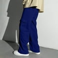 thumbnail image 1 of Boys Girls Cargo Pants Blue Sweatpants Women Classic Fit Elastic Waist Shorts Travel Pants Kids Spring Fall Sweatpants 11-12 Years, 1 of 8