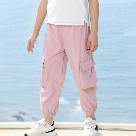 Boys & Girls Cargo Pants with Pockets 3-16 Years Lightweight Tapered Leg Trousers Juniors Teens Solid Elastic Waist Athletic Hiking Pant