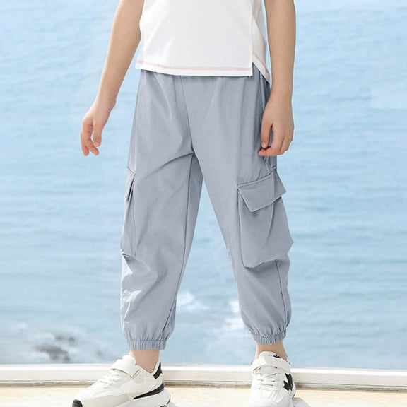 Boys & Girls Cargo Pants with Pockets 3-16 Years Lightweight Tapered Leg Trousers Juniors Teens Solid Elastic Waist Athletic Hiking Pant