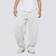 thumbnail image 1 of Boys Girls Cargo Trousers Kids Joggers Pants Comfy Casual Fashion Sweatpants with Pockets Elastic Waist Sport Pants for Gym White 12-13 Years, 1 of 6