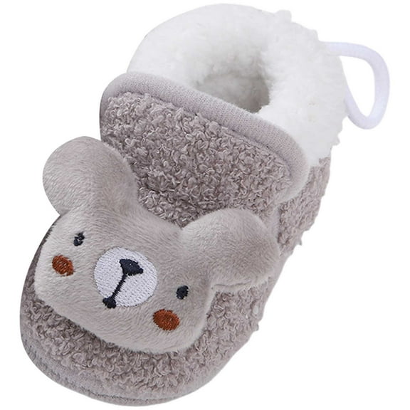 Boys Girls Cartoon Animals Non Slip Walking Shoes Fleece Lined Cute Slippers Winter Warm Slip On Sneakers