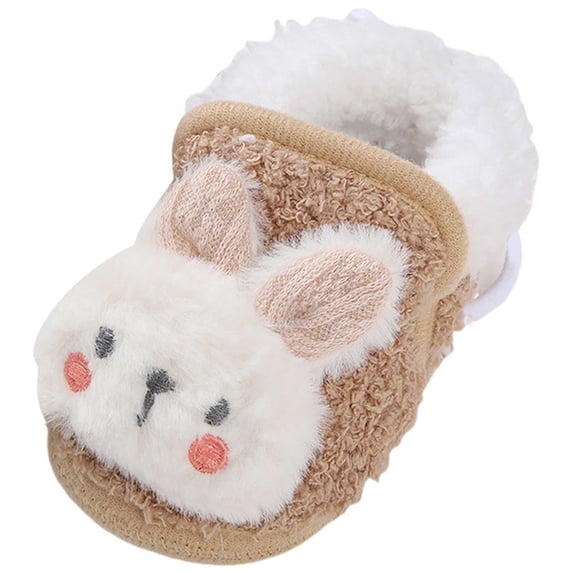 Boys Girls Cartoon Animals Non Slip Walking Shoes Fleece Lined Cute Slippers Winter Warm Slip On Sneakers