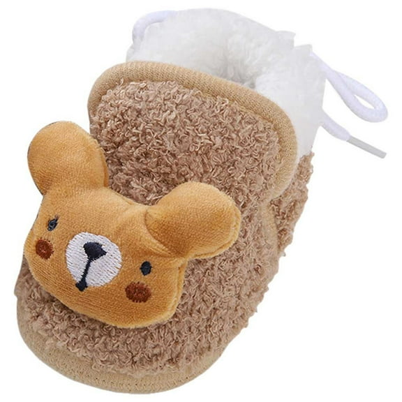 Boys Girls Cartoon Animals Non Slip Walking Shoes Fleece Lined Cute Slippers Winter Warm Slip On Sneakers