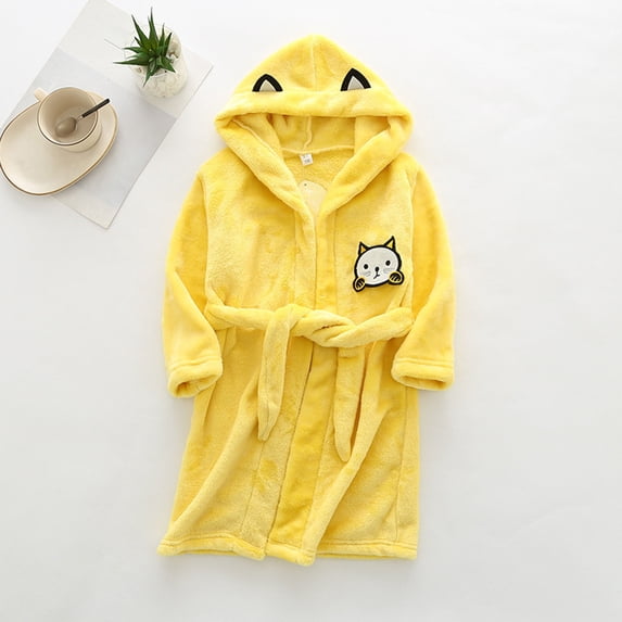 Boys Girls Cartoon Cat Fleece Hooded Robes Warm Bathrobe Kids Soft Fuzzy Wrap Loungewear for Shower Home