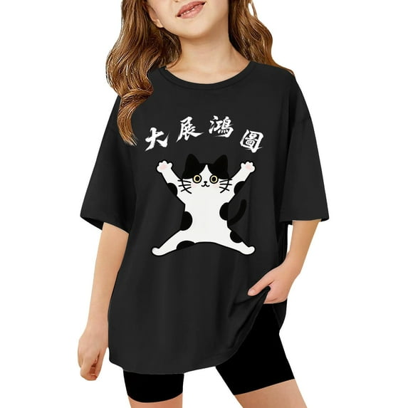 Boys Girls Cartoon Da Zhan Hong Tu Graphic Print Tee with Short Sleeves, Back to School Summer T shirts Sizes 3-14