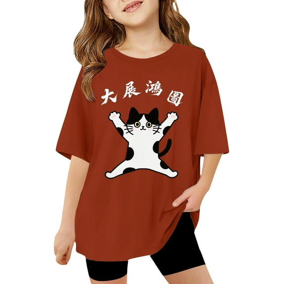 Boys Girls Cartoon Da Zhan Hong Tu Graphic Print Tee with Short Sleeves, Back to School Summer T shirts Sizes 3-14