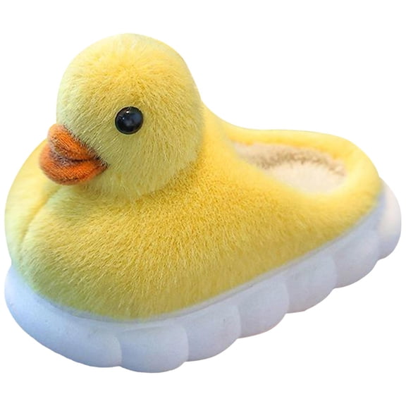 Boys Girls Cartoon Duck House Slippers Warm Plush Memory Foam Slippers Non Slip Indoor Fuzzy Platform Slide Shoes Yellow Size 10 Little Child