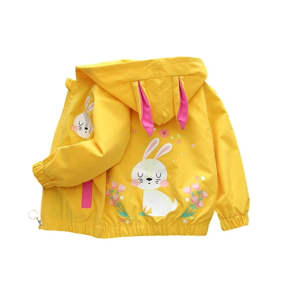 Boys & Girls Cartoon Rabbit Cute Jackets Spring Zip Hooded Windbreaker Cute Easter Outfits Color Yellow Size 5-6 Years