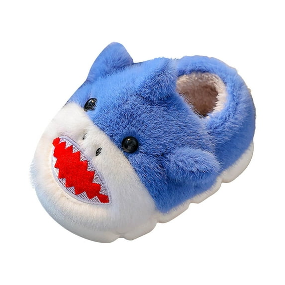 Boys Girls Cartoon Shark Slippers for Toddler Kids Plush Warm Bedroom Slippers Non Slip Outdoor Walking Shoes