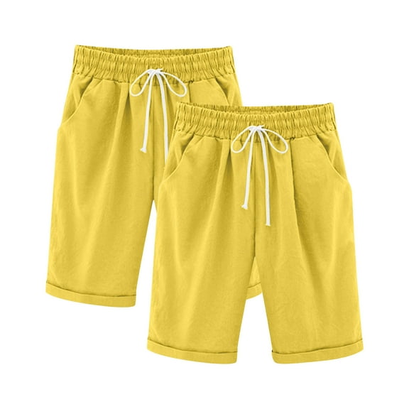 Boys Girls Casual Bermuda Shorts Knee Length High Waisted Summer Comfy Drawstring Short Pants with Pockets for 3-13Years