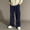 thumbnail image 1 of Boys Girls Casual Cargo Sweatpants Kids Wide Leg Baggy Pants Elastic Waist Athletic Trouser with Pockets Navy 6-7 Years, 1 of 8
