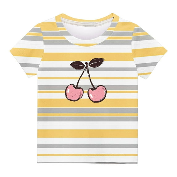 Boys Girls Casual Cherry Print Tee Shirts Summer Crewneck Short Sleeve Comfy Cute Graphic Tops for 3-12 Years