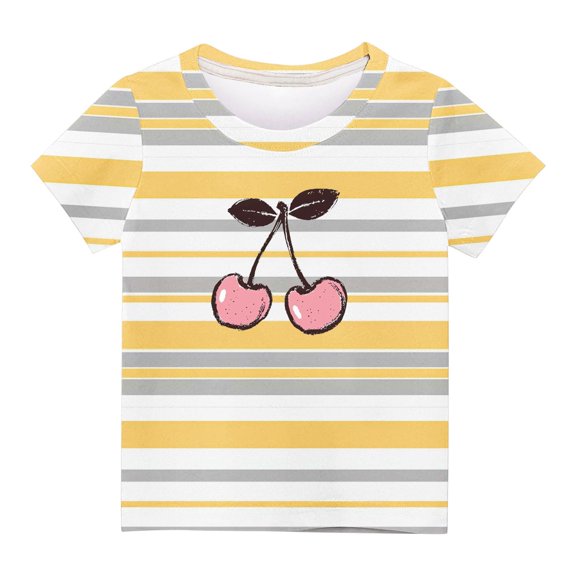 Boys Girls Casual Cherry Print Tee Shirts Summer Crewneck Short Sleeve Comfy Cute Graphic Tops for 3-12 Years