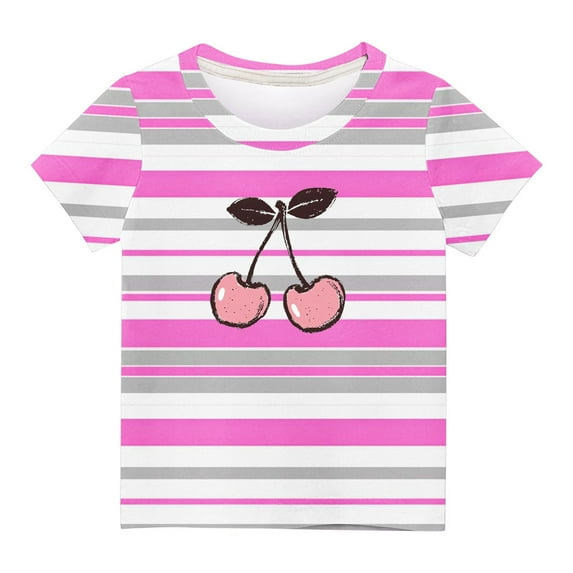Boys Girls Casual Cherry Print Tee Shirts Summer Crewneck Short Sleeve Comfy Cute Graphic Tops for 3-12 Years