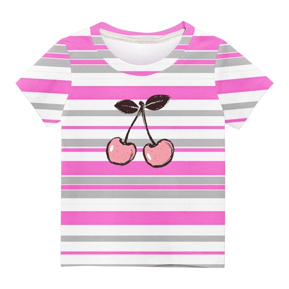 Boys Girls Casual Cherry Print Tee Shirts Summer Crewneck Short Sleeve Comfy Cute Graphic Tops for 3-12 Years