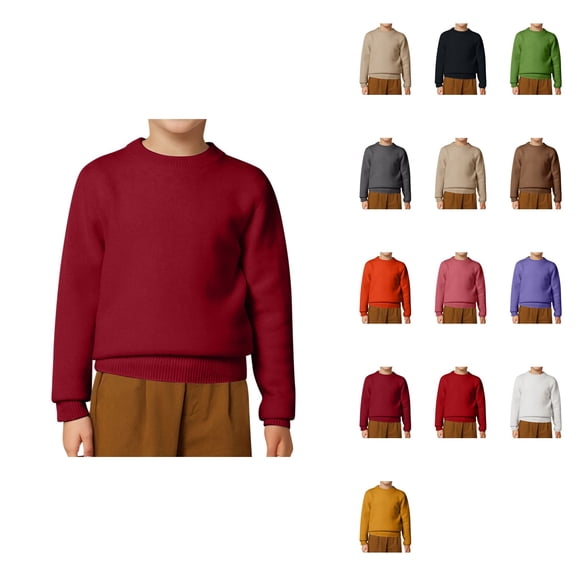 Boys Girls Casual Solid Color Pullover Sweater, Crewneck Long Sleeve Knitwear Soft Comfortable Warm Winter Fall Jumper Top for Toddler Child