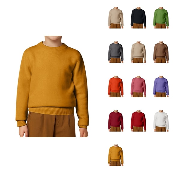 Boys Girls Casual Solid Color Pullover Sweater, Crewneck Long Sleeve Knitwear Soft Comfortable Warm Winter Fall Jumper Top for Toddler Child