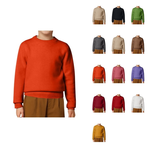 Boys Girls Casual Solid Color Pullover Sweater, Crewneck Long Sleeve Knitwear Soft Comfortable Warm Winter Fall Jumper Top for Toddler Child