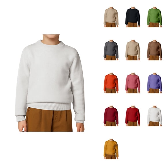 Boys Girls Casual Solid Color Pullover Sweater, Crewneck Long Sleeve Knitwear Soft Comfortable Warm Winter Fall Jumper Top for Toddler Child