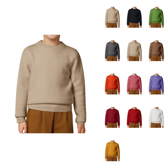Boys Girls Casual Solid Color Pullover Sweater, Crewneck Long Sleeve Knitwear Soft Comfortable Warm Winter Fall Jumper Top for Toddler Child